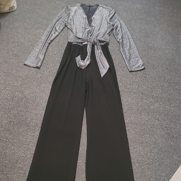 bebe Metallic Silver and Black Jumpsuit - Picture 1 of 1